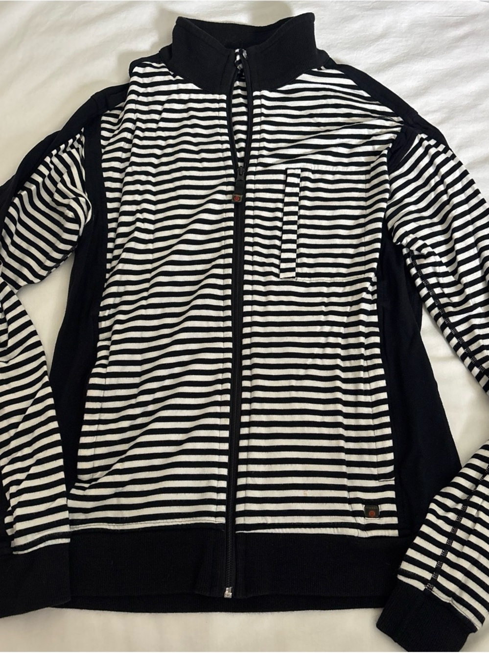 lululemon athletica Black and White Striped Full-Zip Sweater